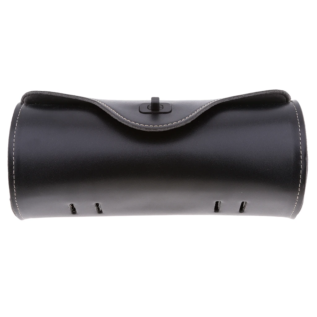 

Motorcycle PU Leather Tool Bag Saddlebag Roll Barrel 2 Straps Black