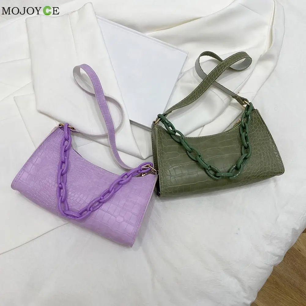 

2021 Women Ladies Vintage Small Purse Handbags Alligator Pattern Chain PU Shoulder Hobos Bag Retro Solid Color Handbag