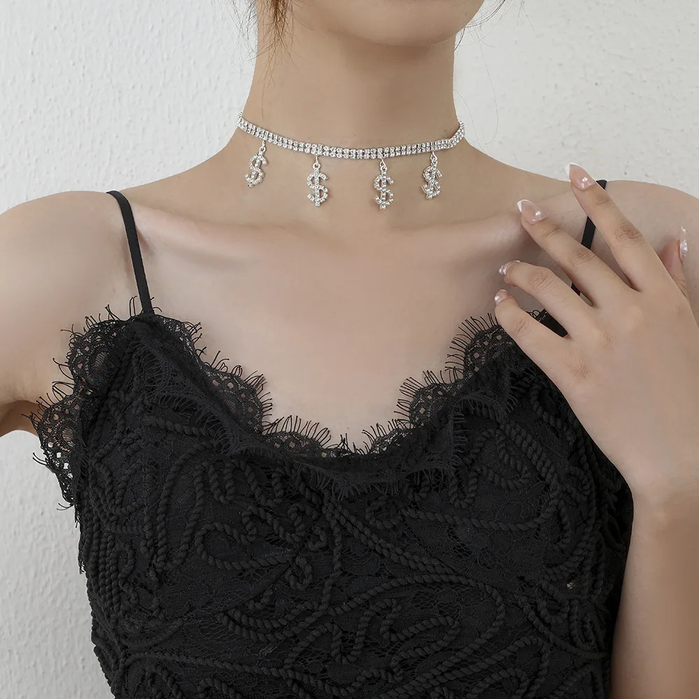 

Fashion $ Sign Pendant Full Diamond Necklace Women's Necklace Necklace Simple Personality Necklace Jewelry New Jewelry Gifts
