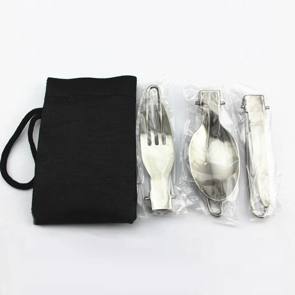 

Stainless Steel Folding Camping Spoon Fork Knives Flatware Cutlery Utensil WIth Bag Ultralight Outdoor Hiking Picnic Tableware