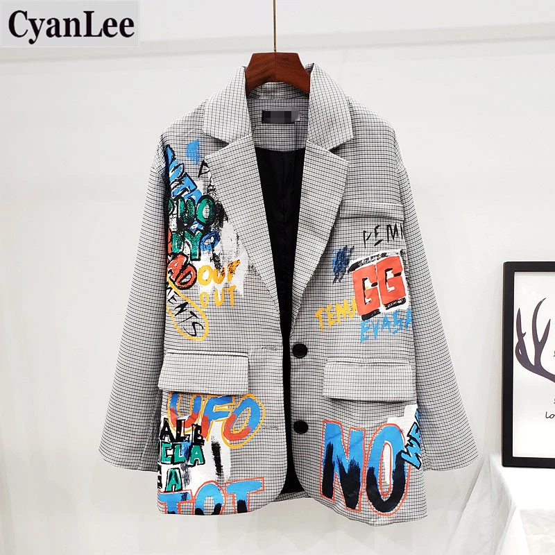 Новинка весна осень серый клетчатый унисекс костюм Cyanlee с длинным рукавом куртка
