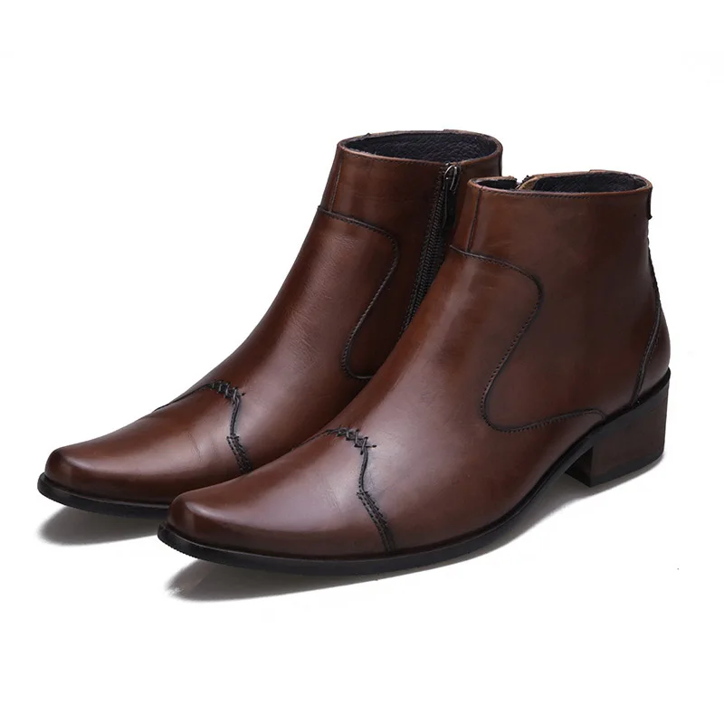 

Genuine Leather Men Boots Chelsea Boots Men Autumn Winter Boots Zipper Genuine Leather Winter Boots Mens Warm Footwear H34