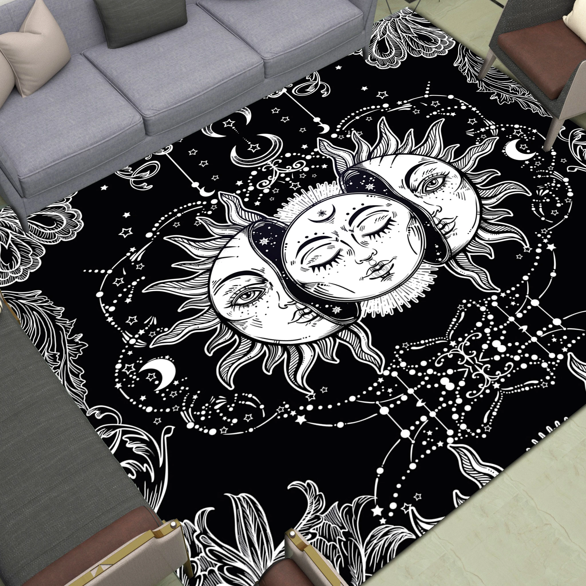 

Черно-белые коврики для кухни, гостиной, спальни, ванной комнаты, Декоративный Напольный коврик, большой ковер в стиле Луны, солнца, ведра