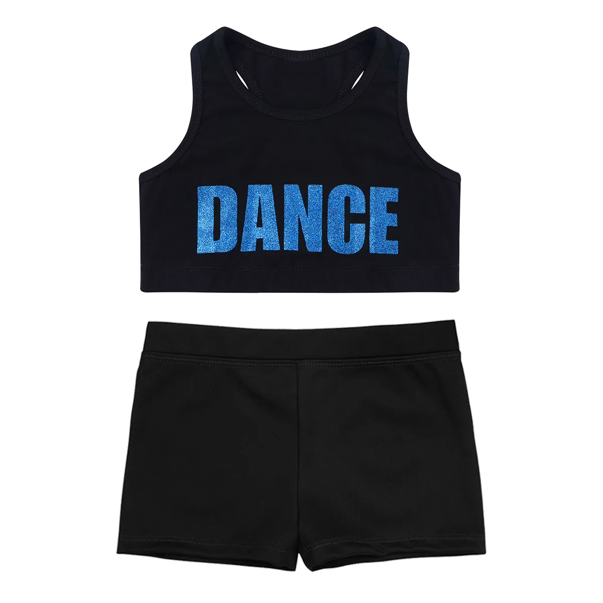 Kids Girls Ballet Dancewear Gymnastics Clothes Set Letters Printed Sports Bra Tops Tank Crop Top With Shorts Tracksuit Outfit