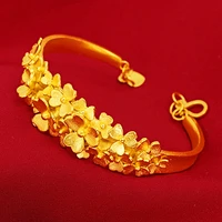 cuff bangle women heart leaf pattern yellow gold filled dubai wedding bracelet luxury gift