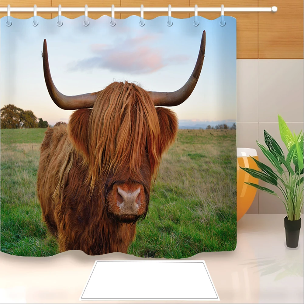 Highland Cow 3D Print Shower Curtain Polyester Fabric Bathroom Waterproof Hook Bath 02 | Дом и сад