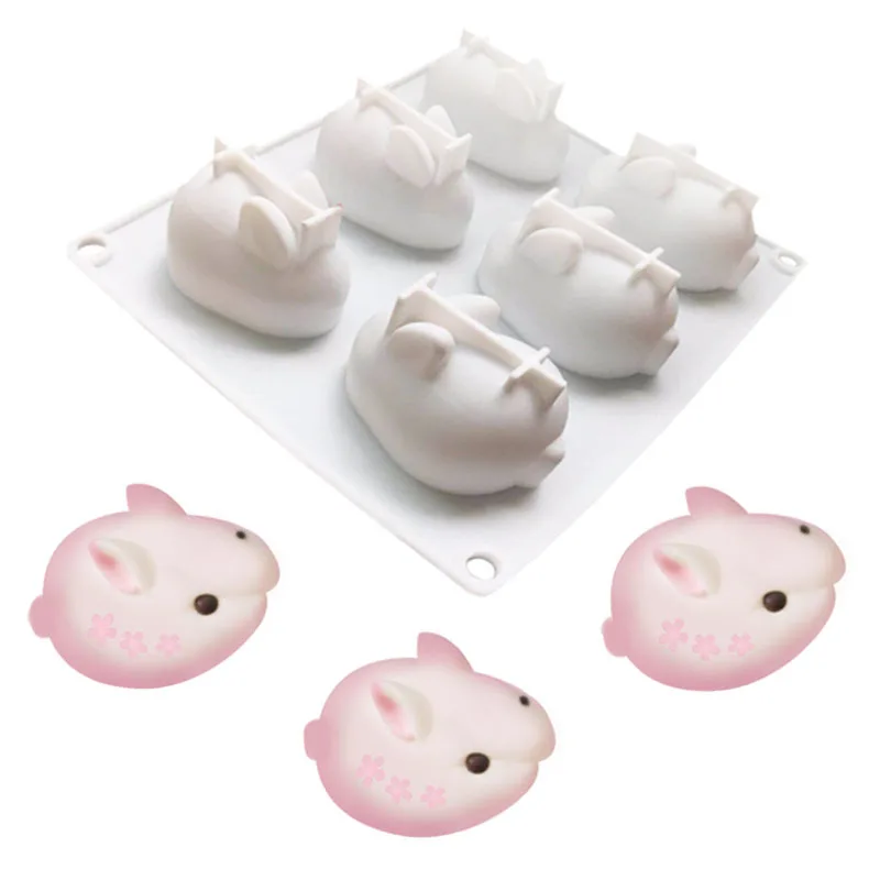 

6 Cavity Cute Rabbit Silicone Cake Mold for Chocolate Mousse Jelly Pudding Ice Cream Dessert Soap Bakeware Pan Decorating Tools