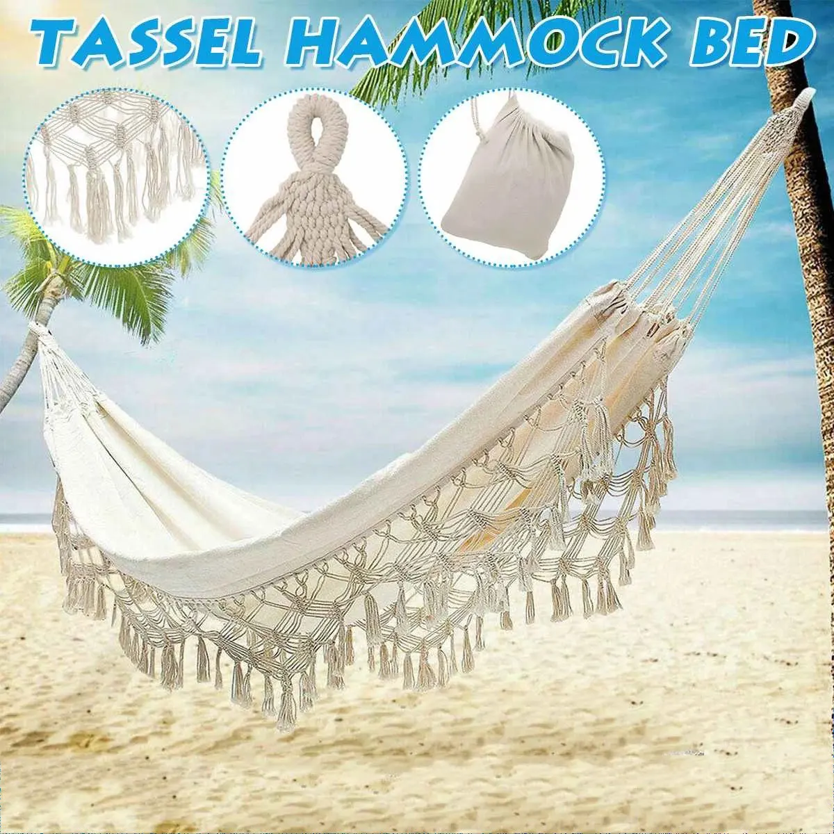 

Outdoor Hammock Portable Garden Hammock Tassel Thickening Sports Home Travel Camping Swing Canvas Hang Bed Hammock Single People