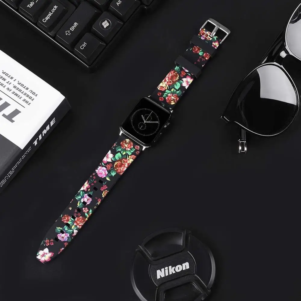 Цветочная повязка для Apple Watch 38/40/42/44 мм мягкий силиконовый спортивный браслет