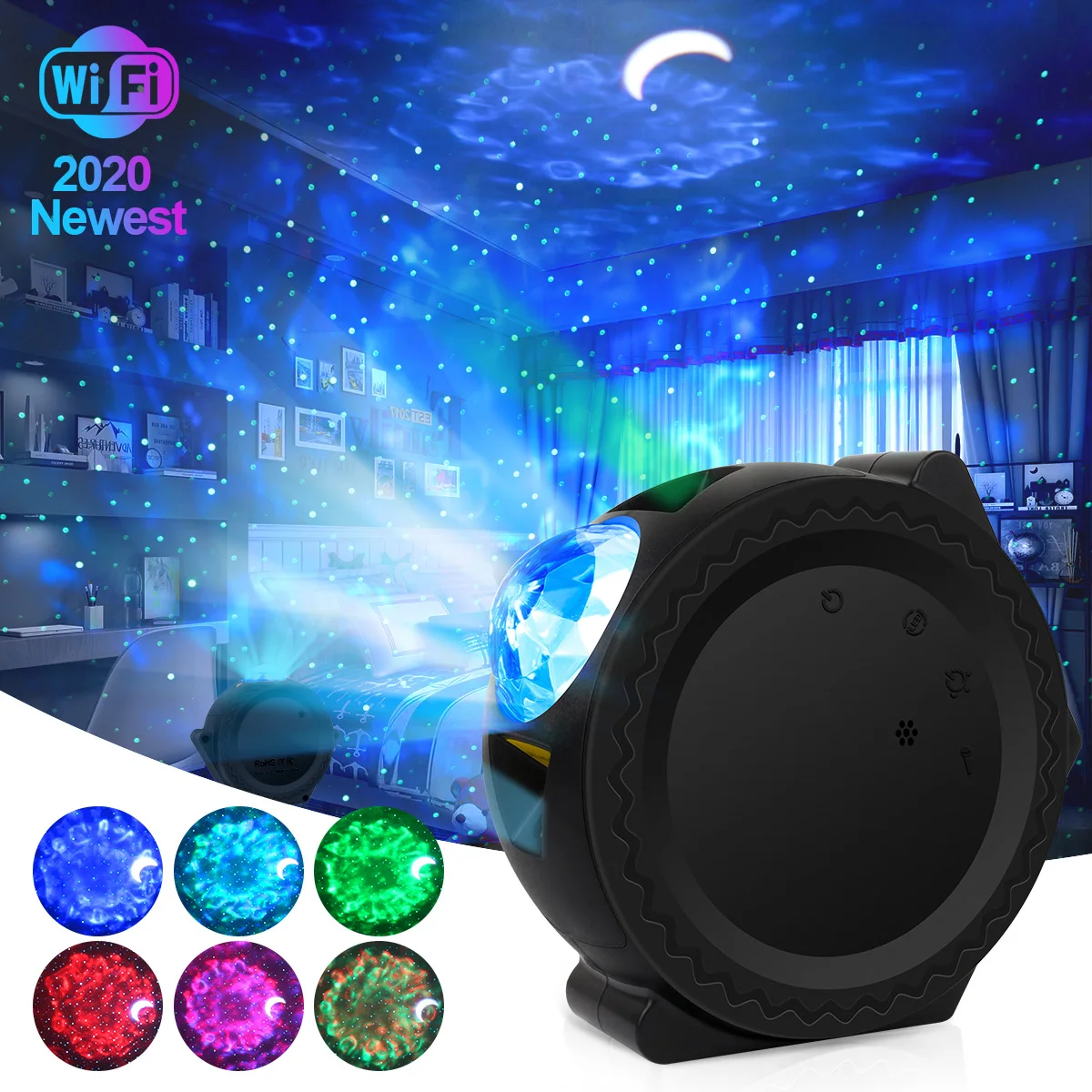 

6 Colors Ocean Waving Light Stary Sky Projector LED Nebula Cloud Night Light 360 Degree Rotation Night Light Lamp for Kids DA