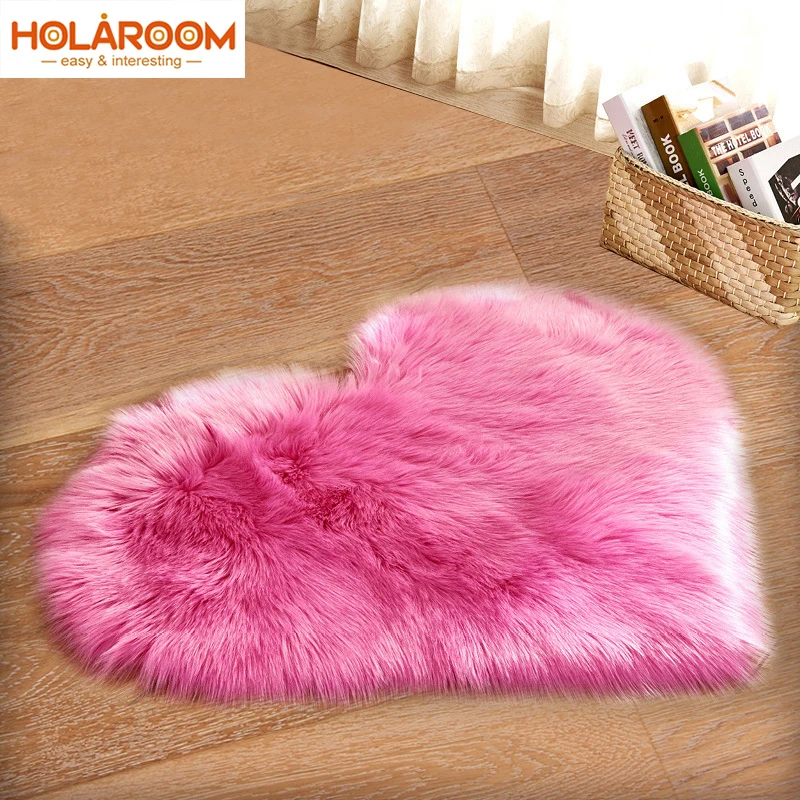 Long Hairy Rug Blue White Pink Shaggy Carpet Heart Shape Fur Rugs Artificial Soft Wool Sheepskin Baby Room Bedroom Door Mat
