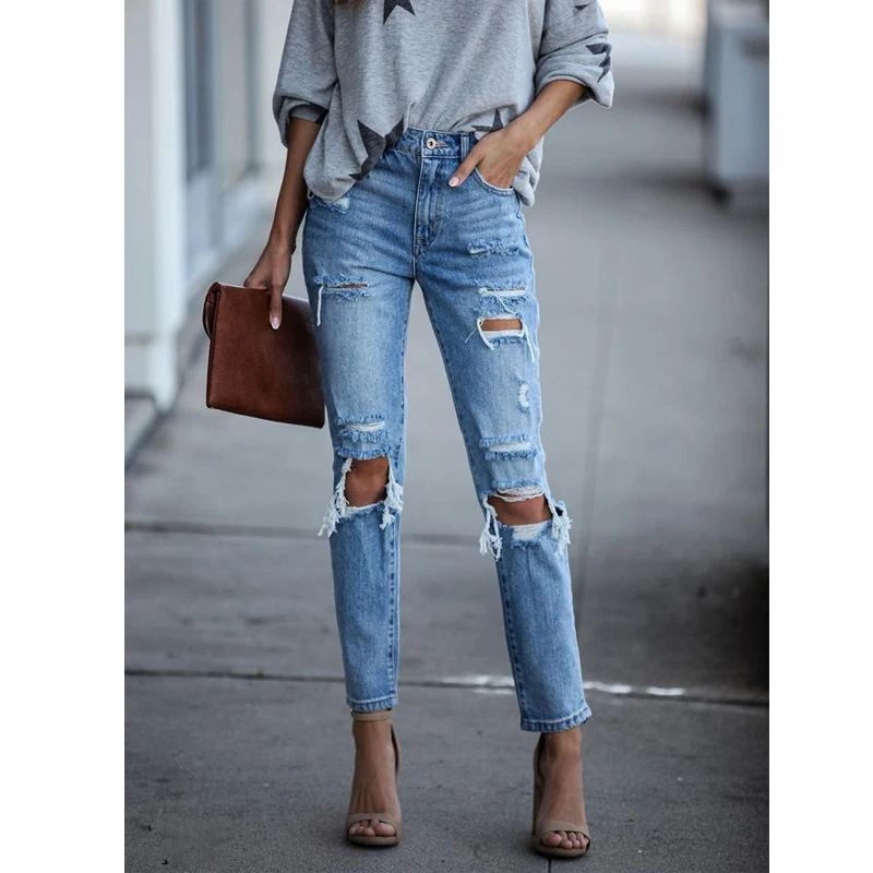 

2021 Женские повседневные джинсы для девочек, прямая джинсовая одежда с потертостями, уличная одежда, винтажные качественные брюки для мам