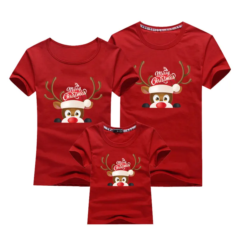 

Christmas Mom Dad T-shirt Christmas Deer Print Family Matching Christmas Tshirt Mommy Daddy Baby Short Sleeve Red Shirt Clothes