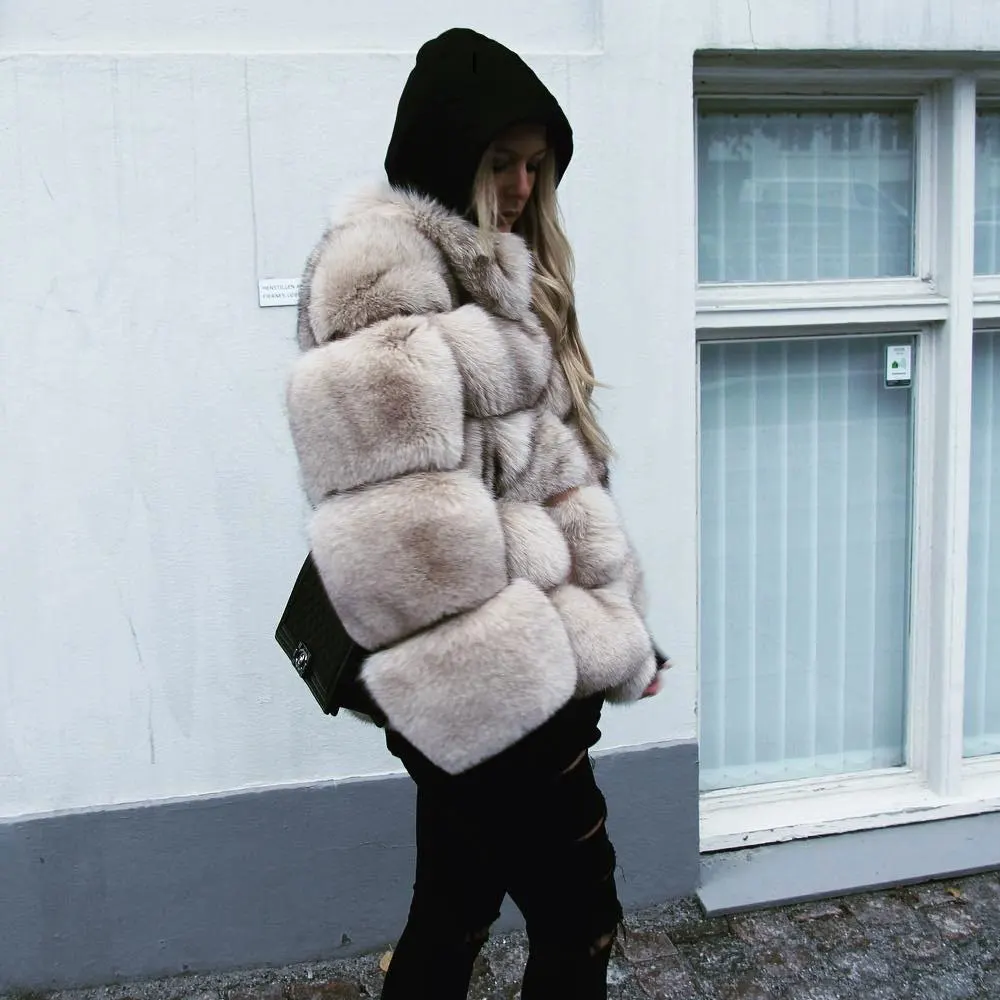 beige 60 60 см новая теплая шуба из натурального Лисьего меха женская зимняя Толстая Шуба из натурального Лисьего меха Меховая куртка верхняя одежда женский Дамский стоячий воротник жакет из меха - Цвет: beige 60