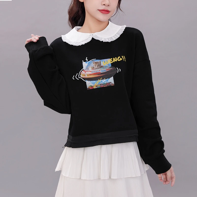 

Women Sweet Ruffles Lapel White False Fake Collar Button Down See-Through Detachable Half Shirt Blouse Chiffon Dickey