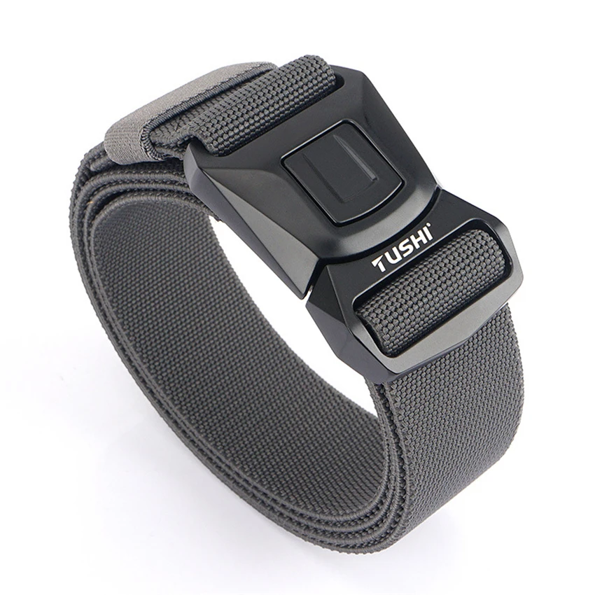 

Elastic Mens Belts Zinc Alloy Pluggable Buckle Tactical Belts Durable Comfortable Nylon Adjustable Male Jeans Belt High Quality