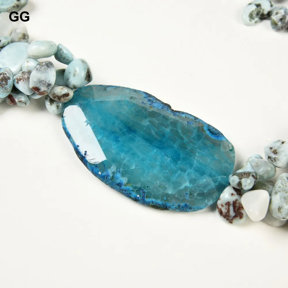 

GG Jewelry 3 Rows Blue Agate Gems stone Larimar Necklace