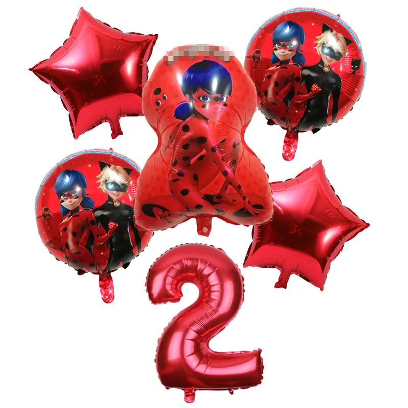 Balloons-12-6pcs 6 шт./компл. из мультфильма, популярная яркая детская одежда с рисунком "Божья коровка" Фольга воздушные шары День рождения украшения божья коровка гелиевый Майларовый и 32 дюймов шара с цифрой - Цвет: Balloons-12-6pcs