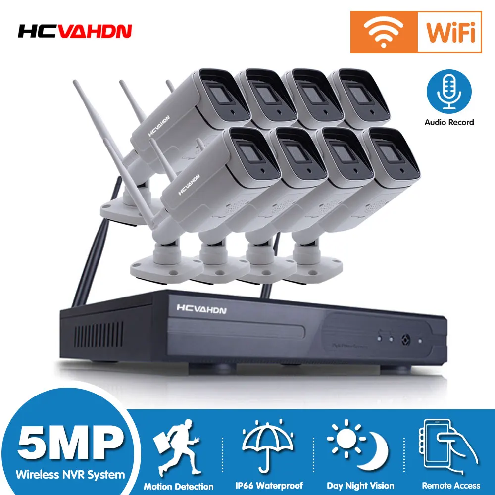 

Комплект видеонаблюдения ONVIF, уличная водонепроницаемая IP-камера видеонаблюдения с поддержкой Wi-Fi, 5 МП, 8 каналов, комплект сетевого видеоре...