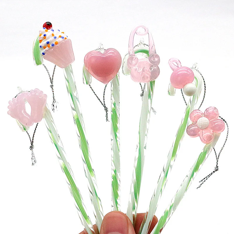 

Christmas Tree Decoration Pendant Glass Cane Ornaments Fresh Cute Mini Pink Heart, Bear, Cake, Pacifier, Feet, Fower accessories
