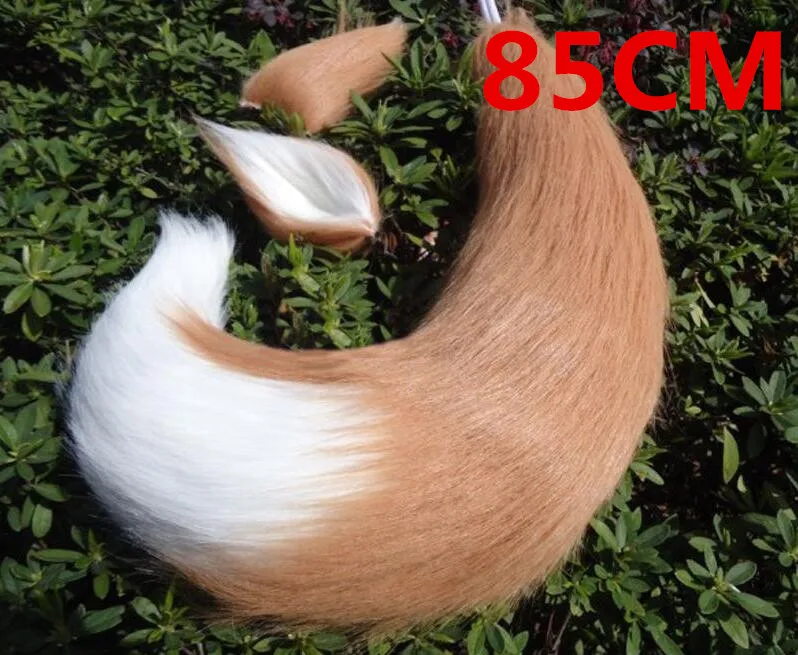Brown 85cm Аниме Реквизит для косплея, лисичные уши и хвост, набор специй и волка, Холо, плюшевый длинный мех, уши Неко, хвост, для вечеринки, костюм на Хэллоуин, аксессуары - Цвет: Brown 85cm