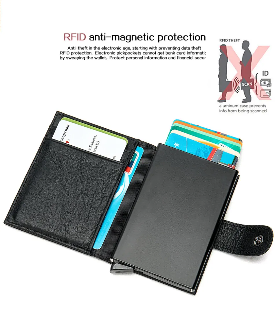 Роскошный брендовый кредитный держатель для Карт Rfid Кошелек Алюминиевый Бизнес ID держатель для карт кожаный кошелек для монет карта кошелек Авто всплывающая карта