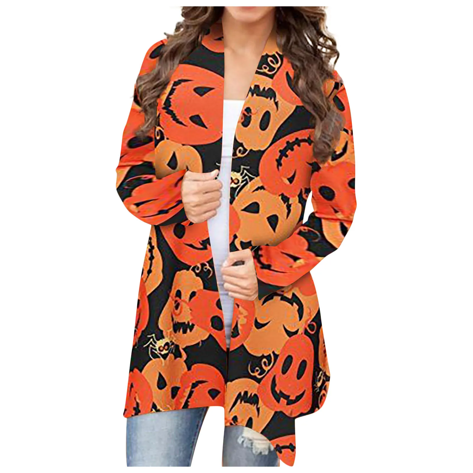 

Cardigan For Women Fashion Women's Clothing Halloween Animal Cat Pumpkin Print Cardigan Autumn Coat Blouse Tops Кардиган Женский