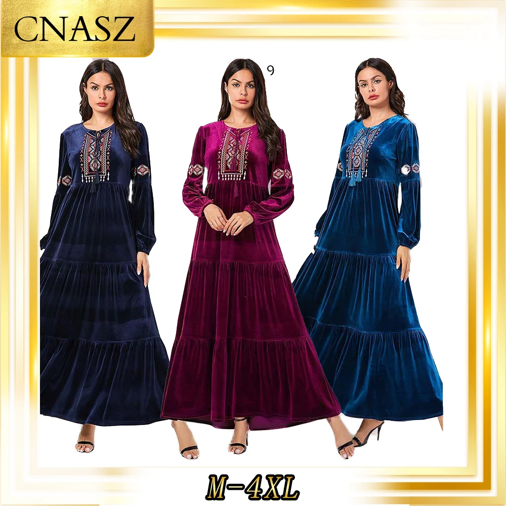 Марокканское платье Кафтан Мусульманская одежда Большие размеры Осенне зимнее