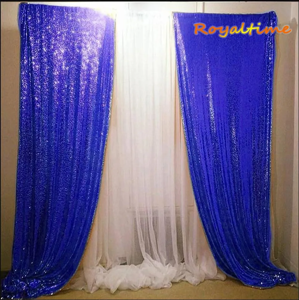 Royaltime Sequin Backdrop Royal Blue Sequin Backdrop Gold Sequin Backdrop Curtain 2 Sequin Backdrop, 2Pcs 2.5x8FT