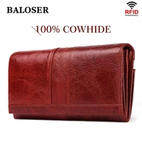 baloser genuine leather women long purse female clutches money wallets handbag handy passport walet for cell phone card holder