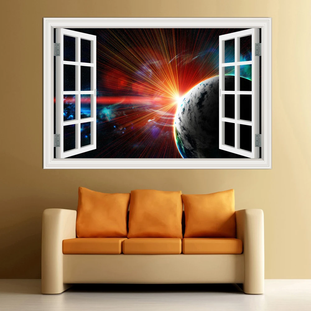 3D окно звёздное небо искусство стены съемные обои для спальни земля в космосе