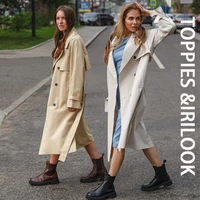 toppies long trench coat 100 cotton loose oversized womens trench coat double breasted belted lady cloak windbreaker 2021