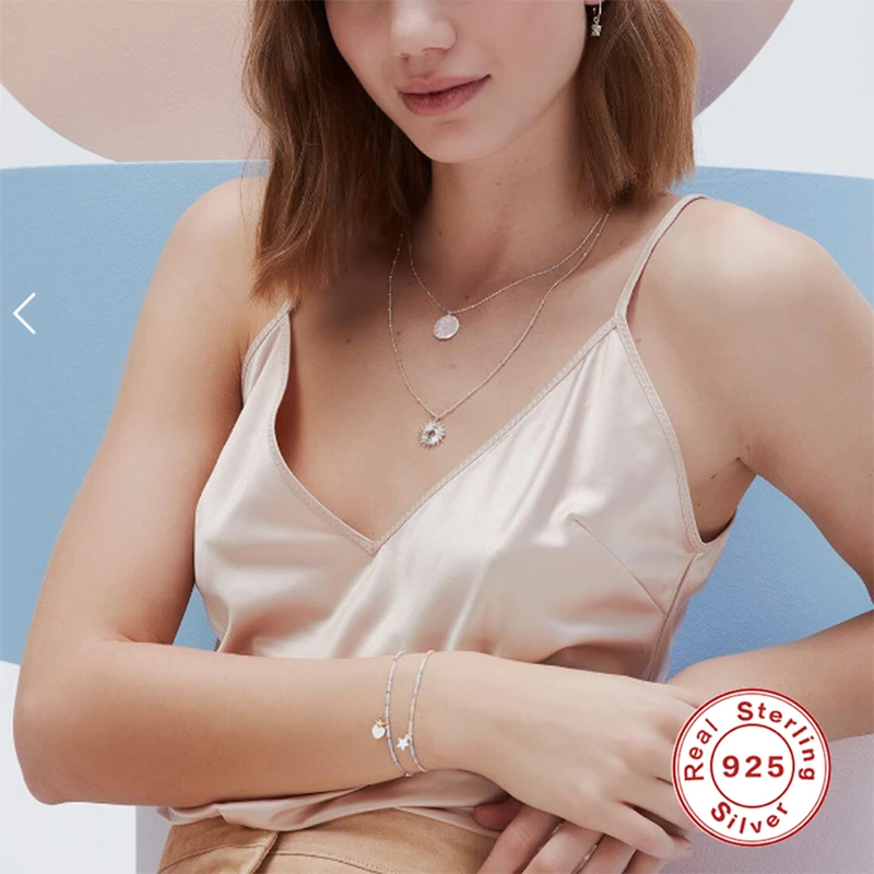 

BOAKO 925 Sterling Silver Chain Necklaces Clavicle Sun Pendant Necklaces For Women Silver 925 Jewelry collier femme Collar W5