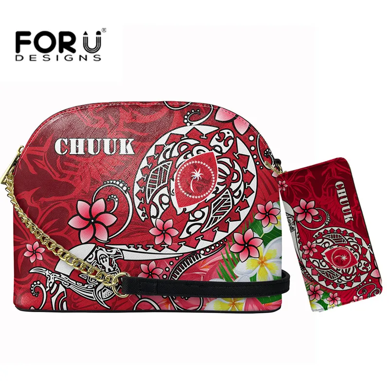 

Luxury Design Shoulder Bag Chuuk Polynesian Turtle and Flower Printed Women Casual Leather Handbags Wallet Beach Messenger Sac