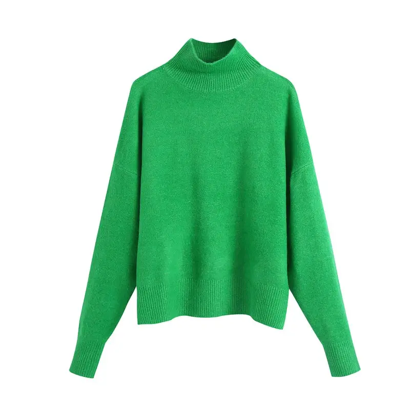 

Женский однотонный простой вязаный пуловер, свитеры с ложным воротником и длинным рукавом, повседневный Модный женский трикотажный свитер ...