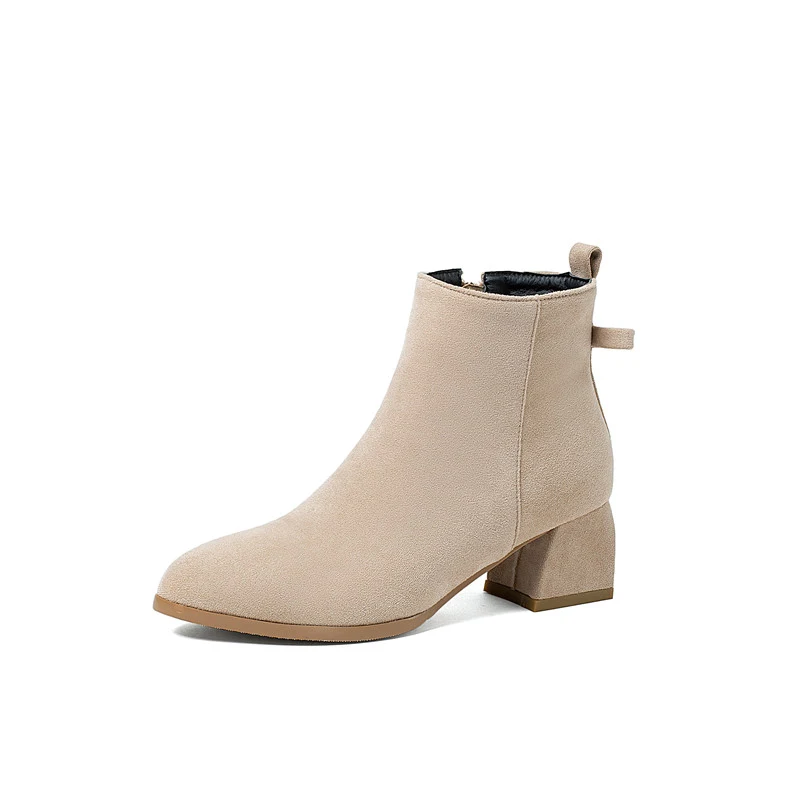 

ANNYMOLI High Heel Ankle Boots Pointed Toe Woman Boots Chunky Heel Short Boots Zip Bow Ladies Shoes Autumn Winter Beige Size 46