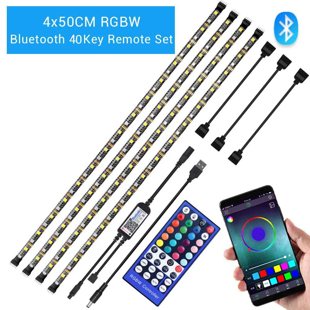 4x50CM RGBW 40Key Светодиодная лента RGB 5050 с питанием от USB, 20Key, светодиодный музыкальный контроллер RGBW, Bluetooth, 40Key, светодиодная Диодная лента для телевизора, компьютера, подсветка - Испускаемый цвет: 4x50CM RGBW 40Key