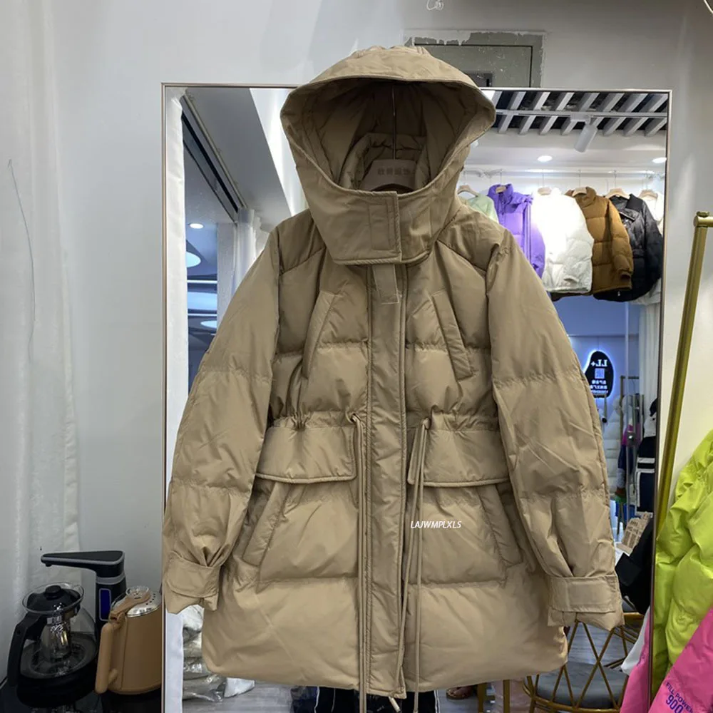 

Windproof Down Jacket Women Winter 2021 New Medium Long White Duck Coat Long Sleeve Hooded Coat Female Jackets Warm Parka
