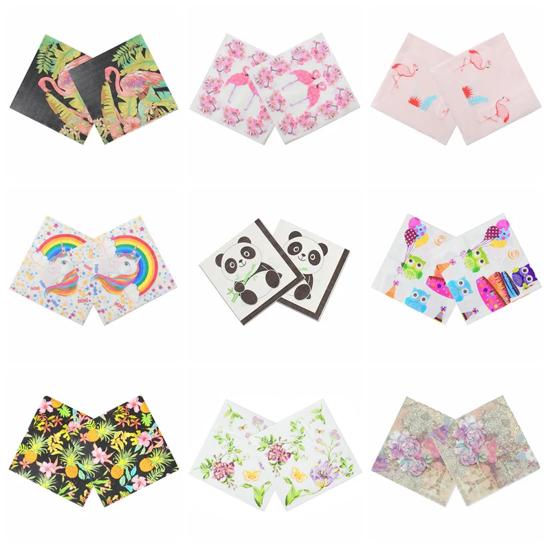 20 шт Мути-Стили Цветы Роза Единорог панда Фламинго животные бумажные салфетки