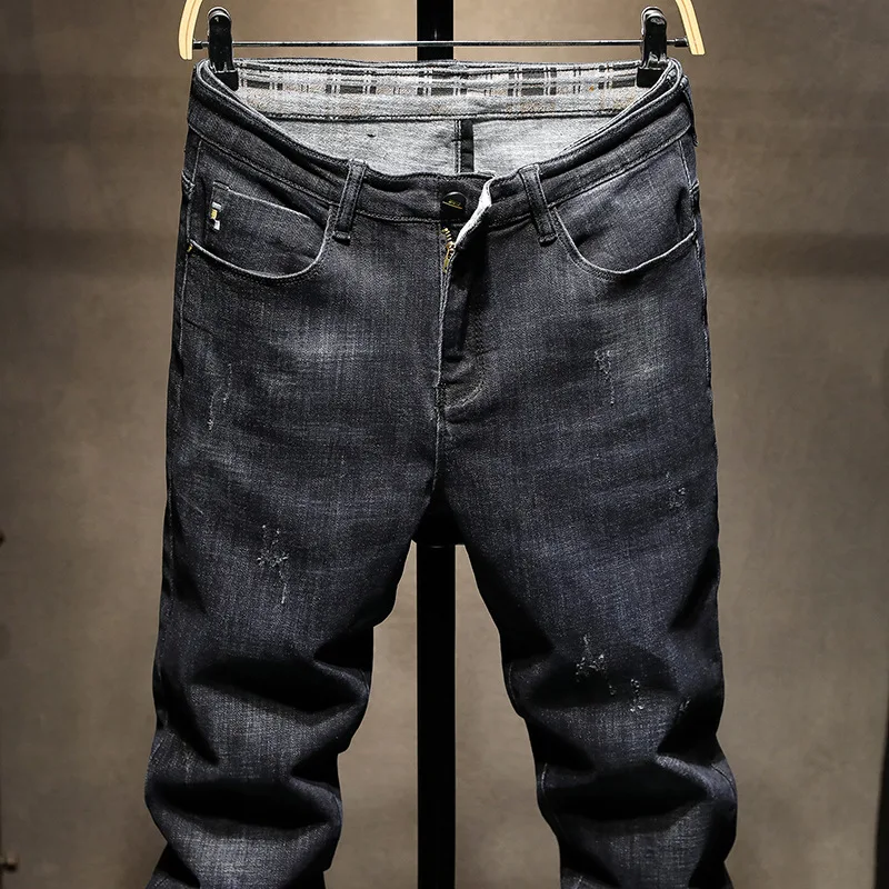 Джинсы мужские однотонные повседневные Прямые брюки из денима цвет черный