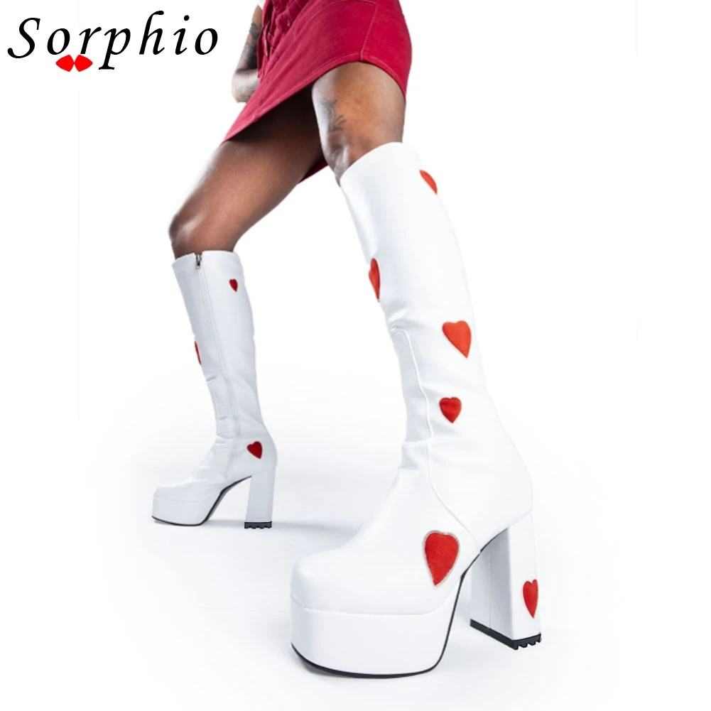 

2021 Popular Hot Sale Heart High Heel Knee High Boots Women Platform Zip Brand Design Sweet Winter Fashion Stylish Shoes Woman