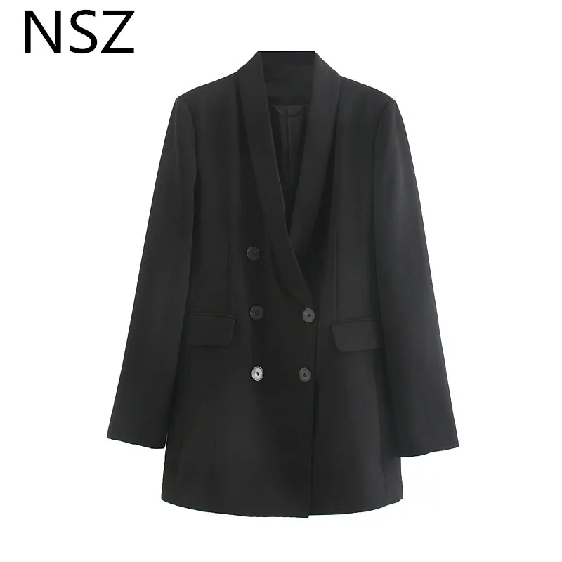 NSZ женский однотонный черный элегантный двубортный Блейзер офисная Дамская