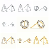 925 silver ear needle multiple types studs earrings for women waterdrop cross circle crystal zircon earrings simple jewelry a30