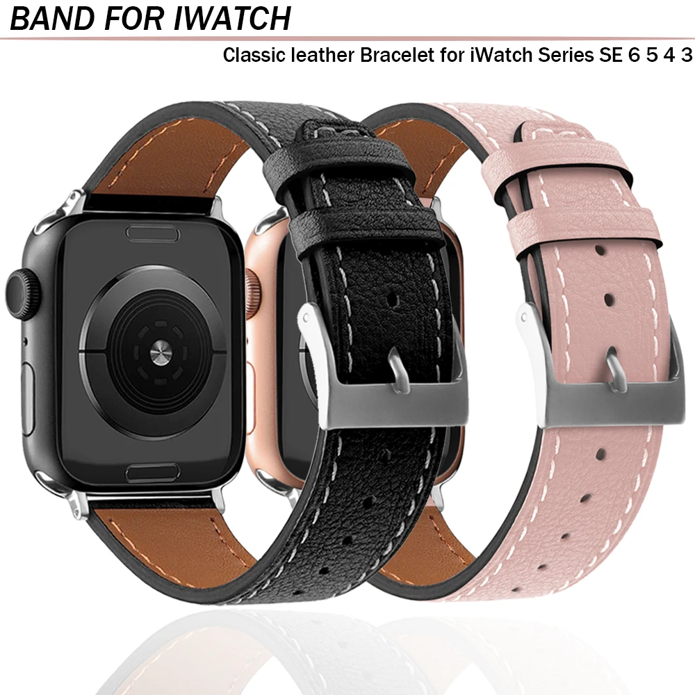 

Ремешок кожаный для Apple Watch 5 4 3 38 мм 42 мм, браслет для IWatch Series SE 6 5 40 мм 44 мм, аксессуары для наручных часов