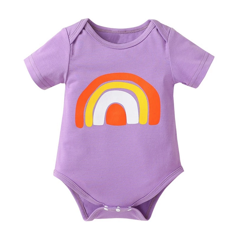 

Summer Cute Baby Cotton Babysuits Infant Candy Color Short Sleeve Triangle Romper Baby Girl Rainbow Print Bodysuit Jumpsuit