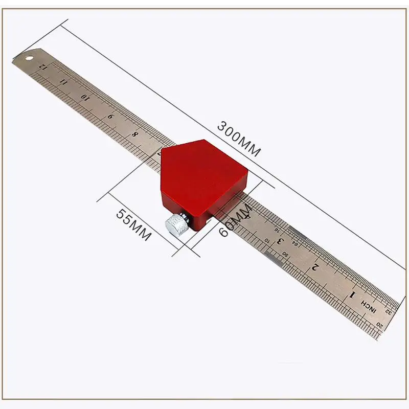 CX300-2 Woodworking Scriber Red 300mm Scale Measure Scribing Ruler T-type Hole Marking Tool Layout Gauge Tools | Инструменты