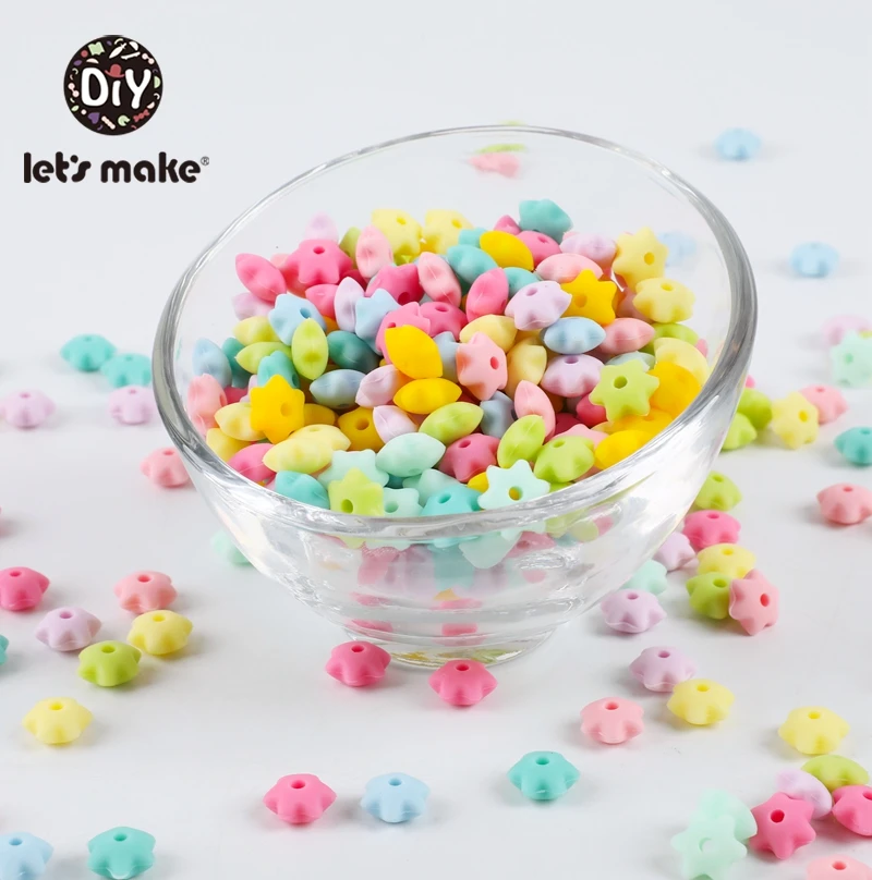 Let's Make-mordedor de silicona Mini Star para beb&eacute;, cuentas hexagonales para lactancia, dientes de silicona de Color caramelo, 50 Uds.-3