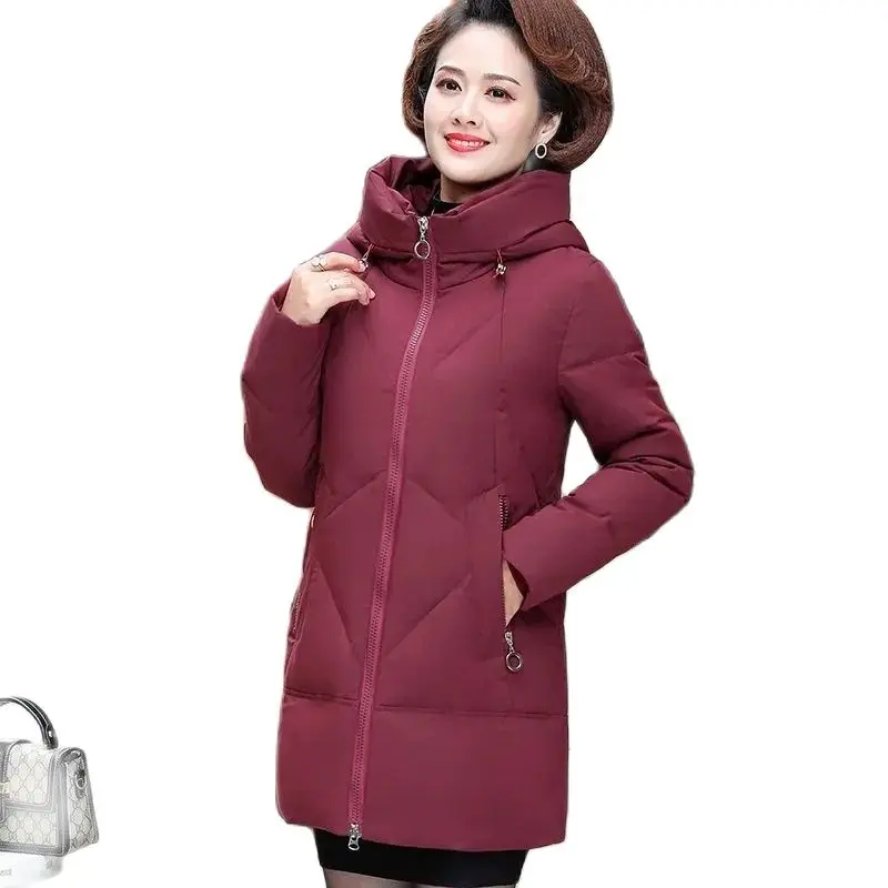 2022 Women Autumn Winter New Middle-aged Elderly Loose Padded Jacket Mother Velvet Thickening Mid-length Cotton Jacket A804 enlarge