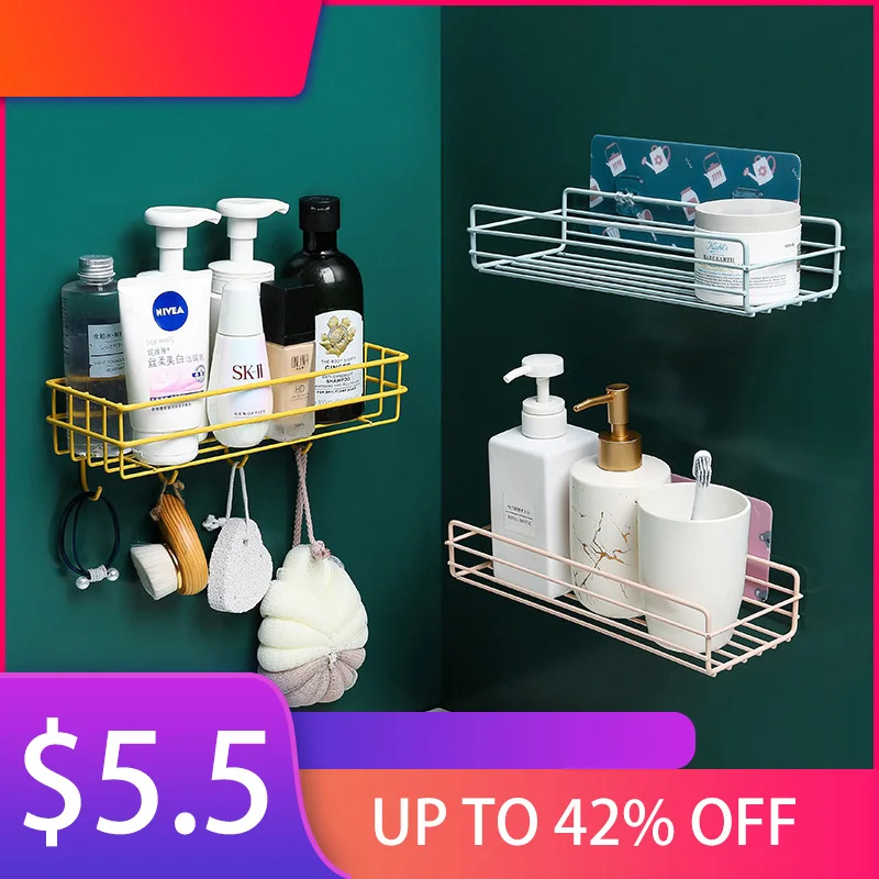 

Bathroom Kitchen Corner Rack Shower Rack Iron Shampoo Storage Rack Bracket With Suction Cup Bathroom Accessories Storage Rack