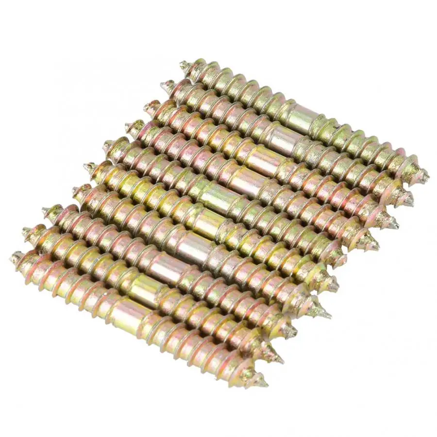 

10pcs 6*50mm Zinc plating Dowel Iron Screw Woodworking Furniture Connector Double Ended Screw iron screw Nut Bolts Fasteners Hot